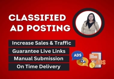 I will post 65 classified ads on the top classified ad posting sites