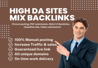 I will manually create 200 SEO Mix Backlinks on high DA PA sites