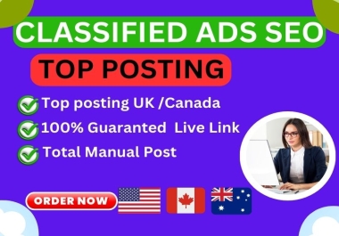 I will post 300 classified ads on top rank classified ad posting sites