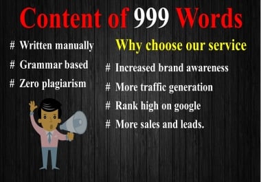 HIgh Quality Content of 999 Words Delivered in 24 Hours