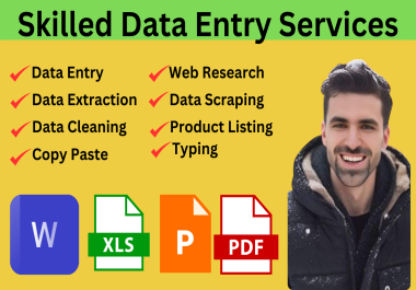 I will do Data Entry,  Data Scraping,  Data Collection,  Copy Paste and Typing