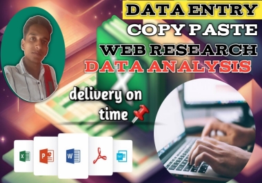 I will do work fast and accurate data entry,  typing,  web research,  data analysis.