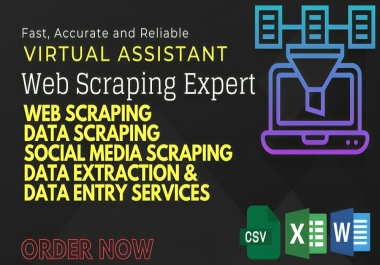 I wil be your Virtual assistant and do your Web scraping,  Data Scraping and Social Media Crawling.