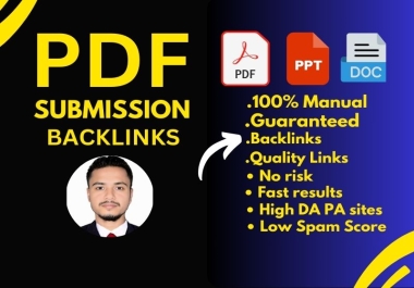 50 pdf Submission to share on top high DA,  PA,  Site permanent backlinks Low spam score perfect SEO