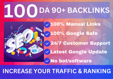I will Increase Ranking with 100 Unique Domain High Authority Manual Backlinks DA 90+