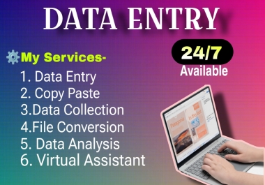 I will do Data Entry,  Copy Paste,  Web Research and Excel data entry jobs.