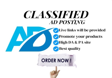 I will manually provide 100 Classified ads Posting backlinks to high Da PA websites