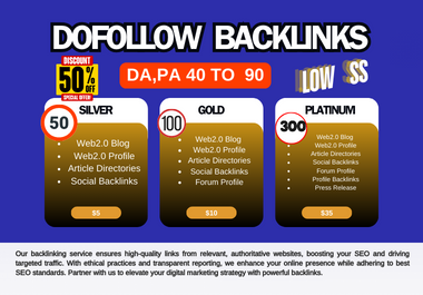 I will do 50 Dofollow Backlinks for your website