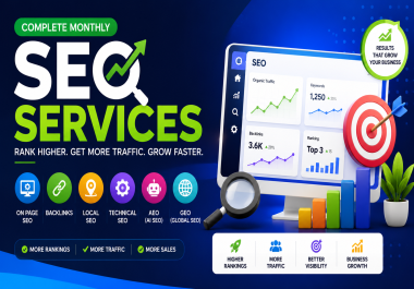 Complete Monthly SEO Services - On Page SEO,  Backlinks,  Local SEO,  Technical SEO,  AEO,  GEO,  GMB