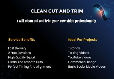 I will clean cut and trim your raw video professionally
