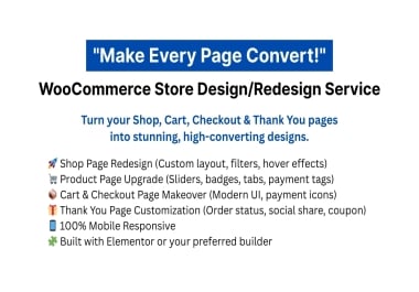 I will design,  redesign,  fix,  customize,  and optimize your WooCommerce store