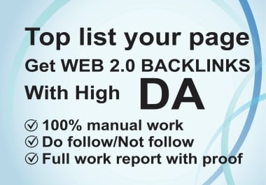 manual web 2.0 backlink service boost rankings,  DA,  and organic reach.