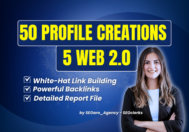 will create 50 profile creations Backlinks with Dofollow 5 web 2.0 Backlinks On High DA sites