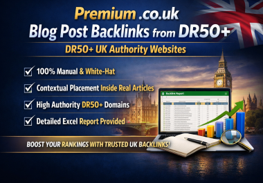 100 Premium. co. uk Blog Post Backlinks from DR50+ UK Authority Sites