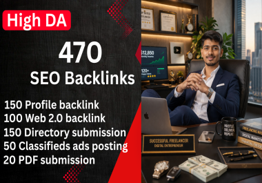 470 SEO Backlink - 150 Profile backlinks,  100 Web 2.0,  150 Directory,  50 Classified ads,  20 PDF