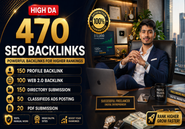 470 SEO Backlink - 150 Profile backlinks,  100 Web 2.0,  150 Directory,  50 Classified ads,  20 PDF