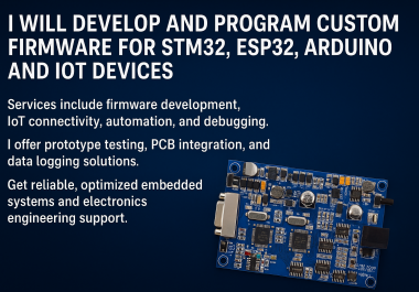 i will develop and program custom firmware for stm32,  esp32,  arduino and iot devices
