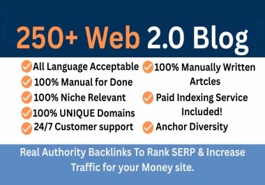 Boost your SEO with our expertly crafted 250 High Quality Web 2.0 Blog Backlinks