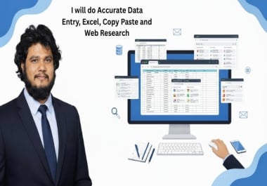 I will do Data Entry,  Excel,  Copy Paste and Web Research