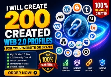 I Will Create 200 Created Web 2.0 Profiles for Your Website or Brand