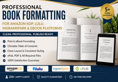 I will do book formatting for KDP,  kindle ebook,  paperback and lulu