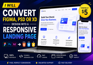 I will convert your Figma,  PSD or XD design into a responsive landing page