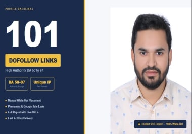 I will manually create 101 profile backlinks on high authority domains DA 50 to DA 97
