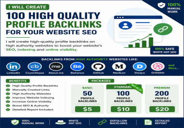 I will create 200 profile backlinks for your website SEO