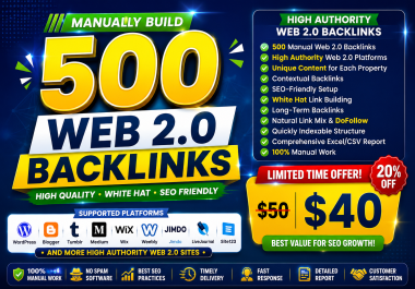 I will manually build 500 high quality Web 2.0 backlinks for SEO
