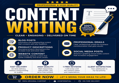 I will write professional content,  emails,  blog posts and product descriptions