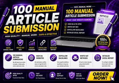 100 Article manual article submission on high DA websites for SEO