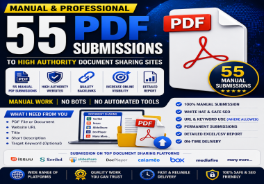 I Will provide PDF to 55 High Authority Document Sharing Sites