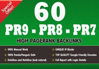 60+ PR9 High Pagerank Quality Backlinks from Authority Site on the planet + Send to Premium Indexing