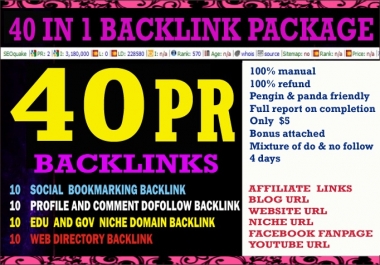 I will manually create 40 All In One High Pr Quality BACKLINKS Package in 4 days