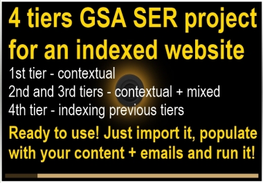I will create 4 tiers GSA SER project ready to use - 4th tier is indexing - for Search Engine Ranker
