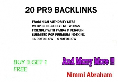 I Will really create you 20 PR9 backlinks from 20 different high PR sites.