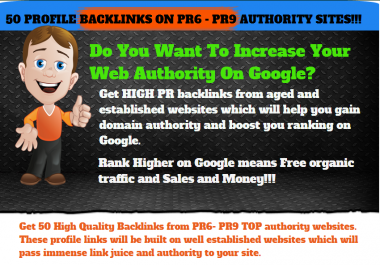 Authority SEO LINK pack - 50 Quality Profile Backlinks On Established PR6 - PR9 Sites