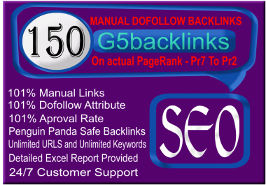 I will do 150 MANUAL Dofollow Backlinks on PR7 to PR2