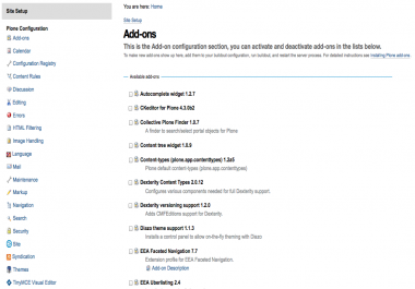 Plugins installation and setup for your PLONE website