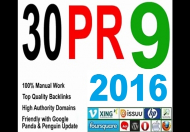I will manually create 30 High AUTHORITY PR9 Backlinks Panda, Penguin Hummingbird safe