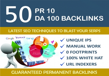 Create 50 Unique Pr10 SEO Backlinks On Da100 Sites