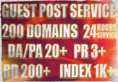 Guest Post 200 Domains Various Niche DA/PA 20+ RD 300+ 24h Service