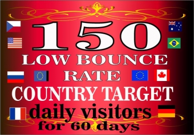 drive 150 daily low bounce rate country targeted website traffic visitors for 60 days