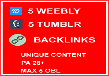 5 Weebly and 5 Tumblr Backlinks PA 28+ DONE FOR YOU