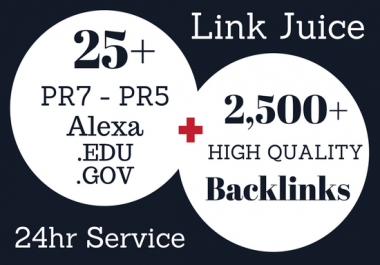 Powerful 25 PR7 - PR5 Alexa Edu Gov Backlinks and 2500 HQ Links