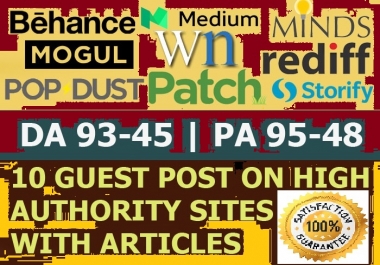 Write and Publish 10 X High Authority Guest Post DA 93-45 From Real Sites Not PBN