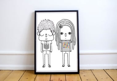 Draw turn you into cute cartoon in Black & White from your photo