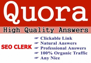 20 Answers Backlinks PR 9 Quora with your Keyword and clickable backlinks