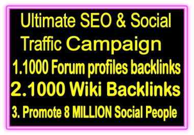 Top Popular SEO & SMM Package on SeoClerks- 1000 Forum Profiles Backlinks- 1000 Wiki Backlinks -Promote 8 Million Social People