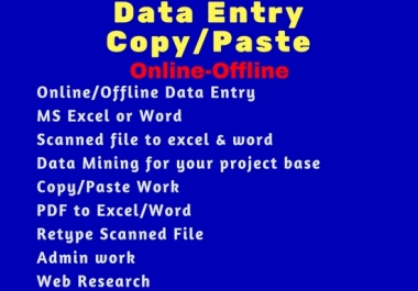 Data Entry,  Data Collection,  Typing Online-Offline,  Word,  Excel,  Convert PDF to Word